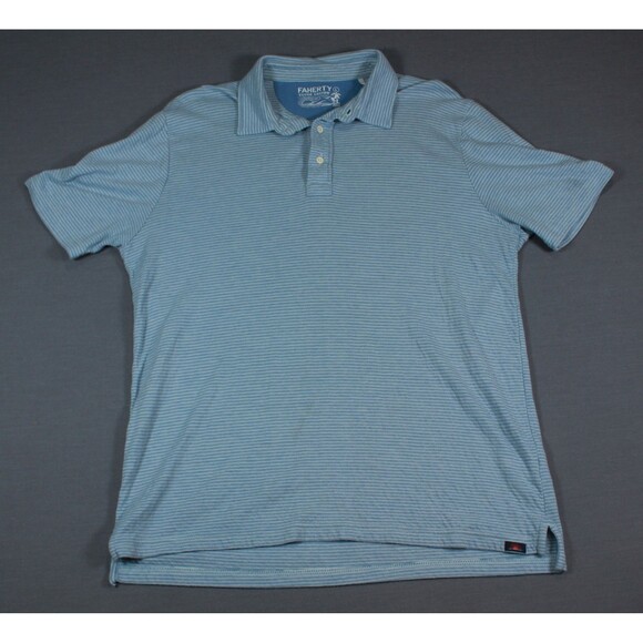 Faherty Polo Golf Shirt Mens Large Cloud Cotton Pima Modal Blue Striped Preppy L - Picture 10 of 10